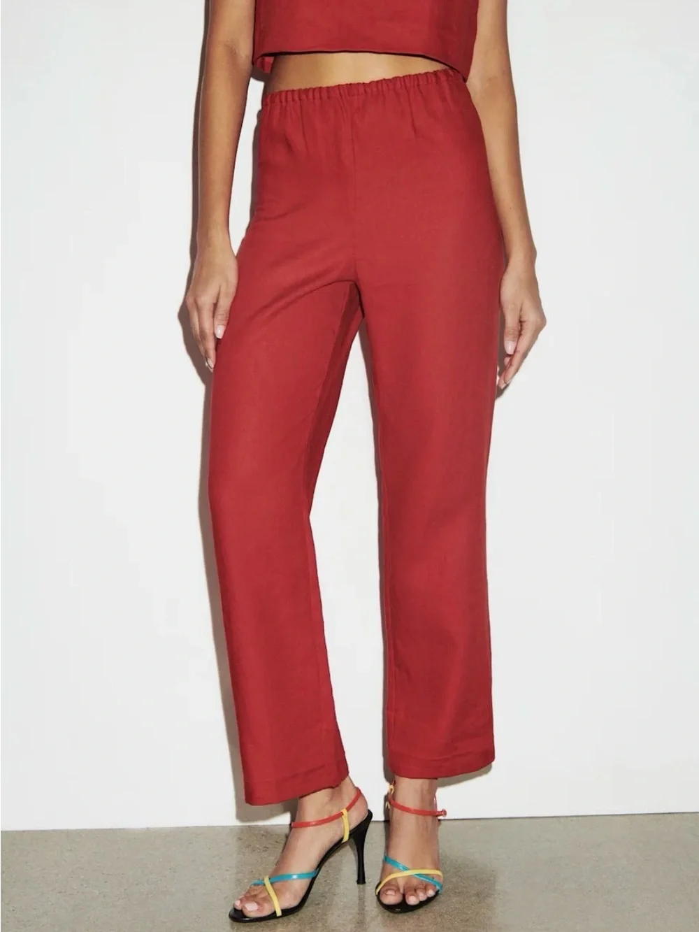Reformation Red Remi Cropped Linen Pant